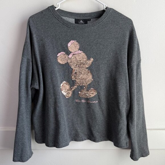 Disneyland Resort Tops - Disneyland Hong Kong Gray Rose Gold Sequin Pullover Sweatshirt